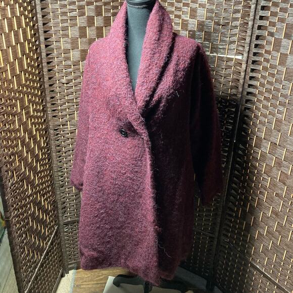CoraKemperman SMALL sz 38 Plum Wool Button Front Coat. Pre-Owned - Picture 1 of 10